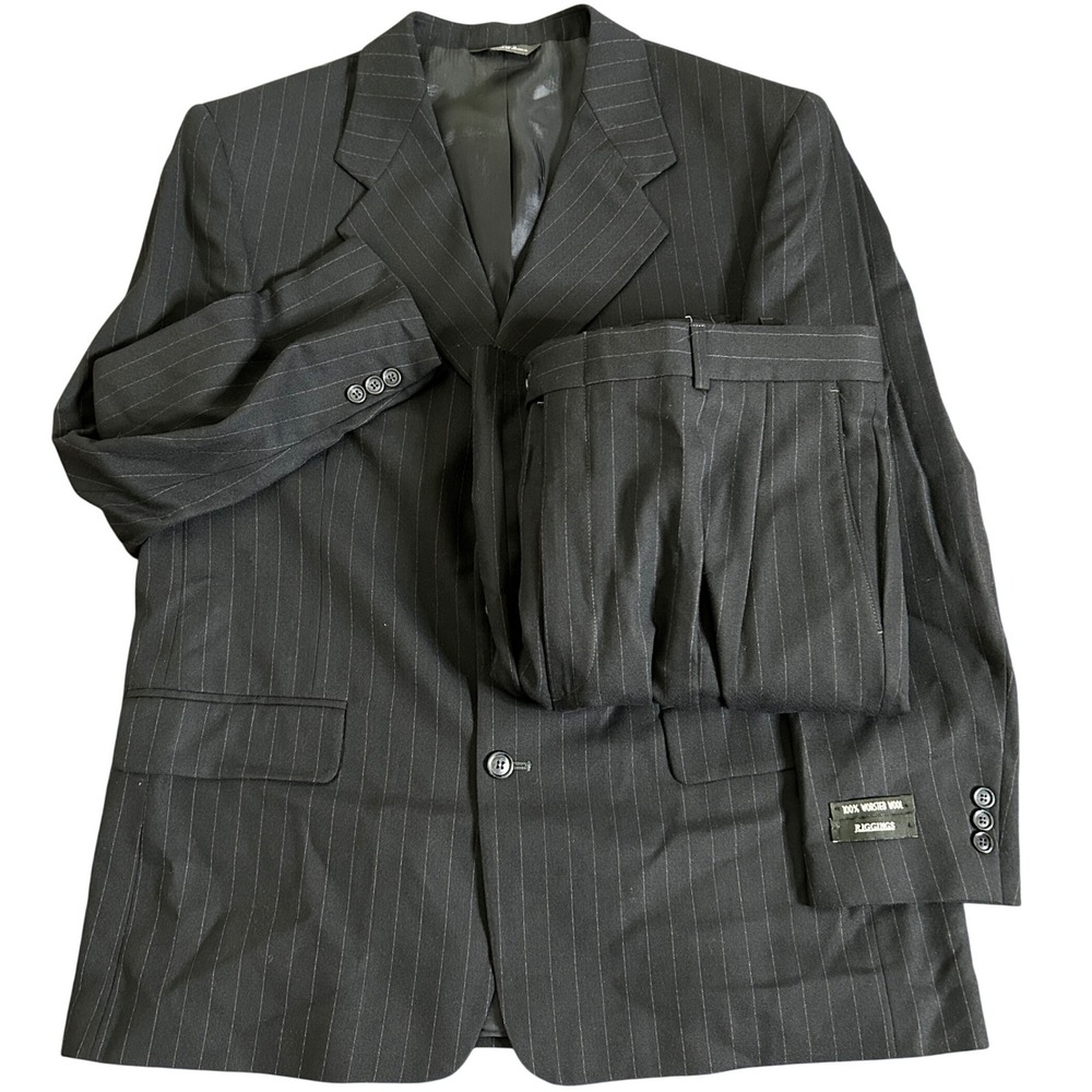 VTG Deadstock NWT J.Riggings Suit Set Men 46R x 39W Navy Pinstripe Wool 90's Y2K
